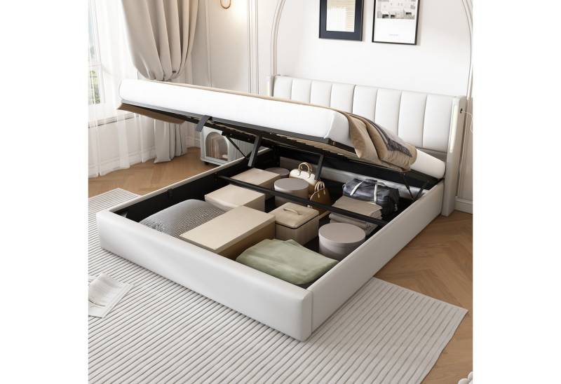 Fanttik Polsterbett Hydraulisches Stauraumbett Doppelbett Funktionsbett, mit Lattenrost USB-Anschluss und LED, Max. Belastbarkeit: 300 kg von Fanttik