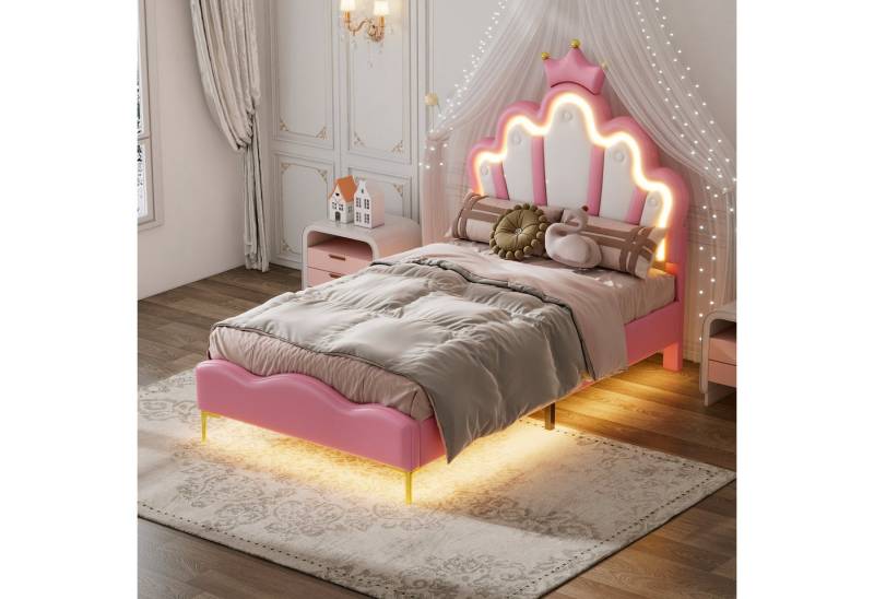 Fanttik Prinzessinbett Prinzessinnenbett mit LED-Kronenform & Premium-Polster – Flachdesign von Fanttik