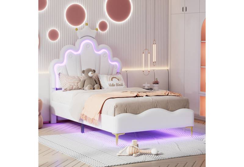 Fanttik Prinzessinbett Prinzessinnenbett mit LED-Kronenform & Premium-Polster – Flachdesign von Fanttik