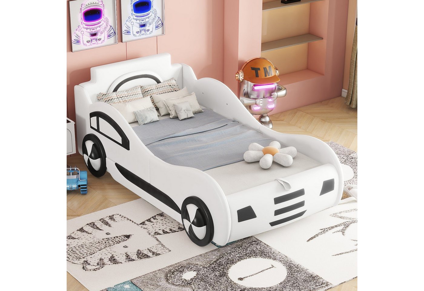 Fanttik Rennwagenbett Kinder Autobett mit Stauraum & Lattenrost Auto-Design Flachbett von Fanttik