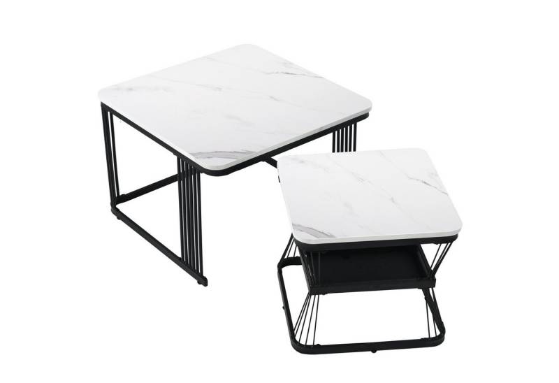 Fanttik Satztisch Satztisch, Wohnzimmertisch Kaffeetisch Ablagetische, Quadrat (2er-Set), Breite 65 cm,Tischplatte aus hochwertiger Keramik von Fanttik