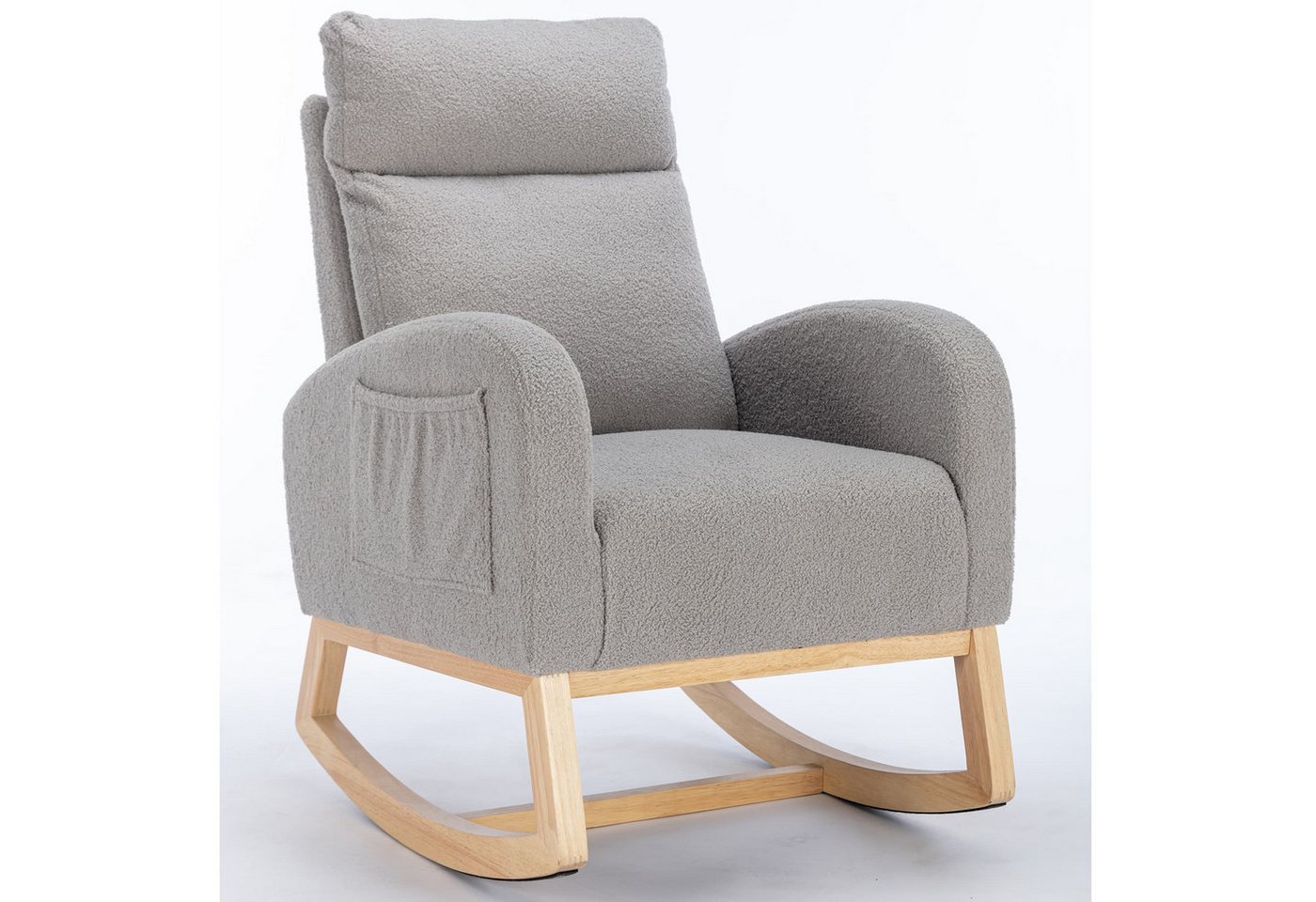 Fanttik Schaukelsessel Wohnzimmer Teddystoff mit Holzsockel (Set, Relaxsessel inkl. Hocker), fùr Kinder von Fanttik