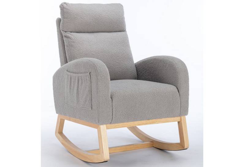 Fanttik Schaukelsessel Wohnzimmer Teddystoff mit Holzsockel (Set, Relaxsessel inkl. Hocker), fùr Kinder von Fanttik