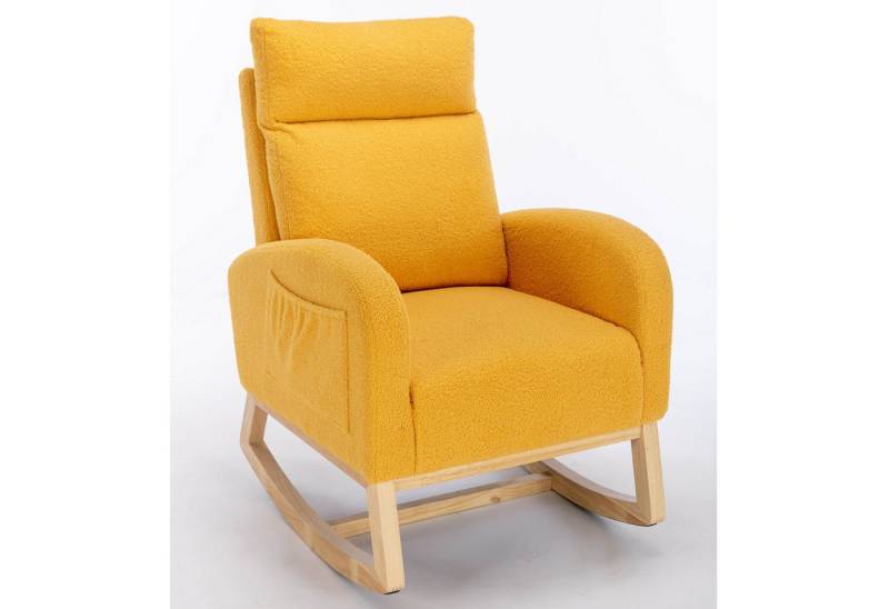 Fanttik Schaukelsessel Wohnzimmer Teddystoff mit Holzsockel (Set, Relaxsessel inkl. Hocker), fùr Kinder von Fanttik