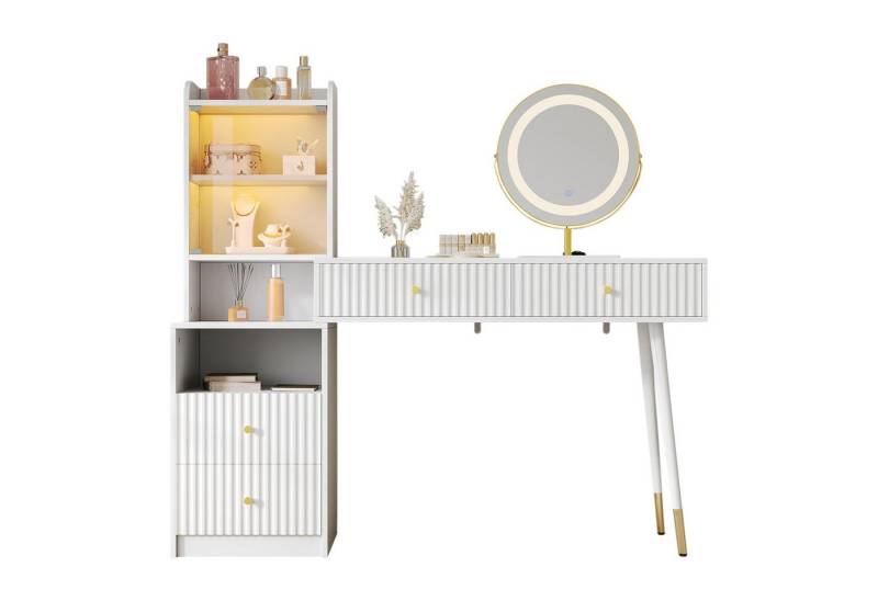 Fanttik Schminktisch mit dreifarbigem LED-Spiegel, Helligkeit einstellbar (Set, 2er Set), Breite 120 cm von Fanttik