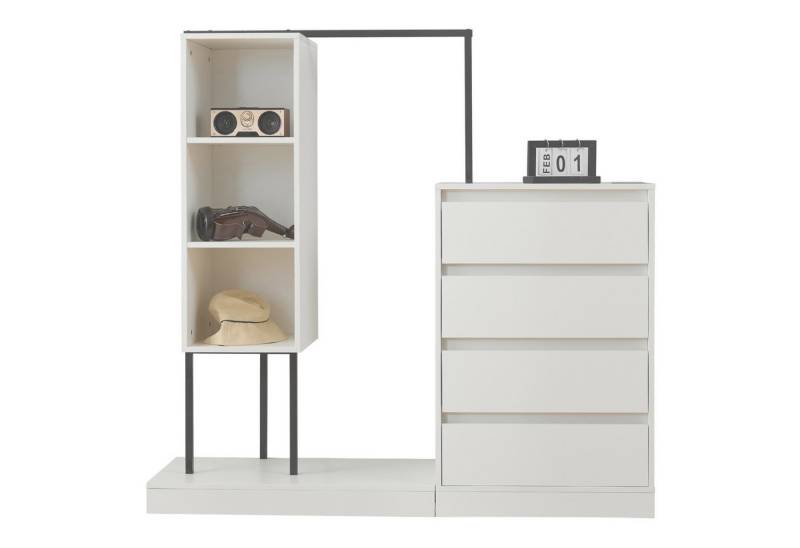 Fanttik Schubkastenkommode Kleiderschrank-Set mit 4 Schubladen und 3 offene Stauräume, weißer Kleiderschrank, Sideboard, Kleiderstange, B140/W40/H135 Fanttik Schubkastenkommode Kleiderschrank-Set mit 4 Schubladen und 3 offene Stauräume, weißer Kleiderschrank, Sideboard, Kleiderstange, B140/W40/H135 von Fanttik