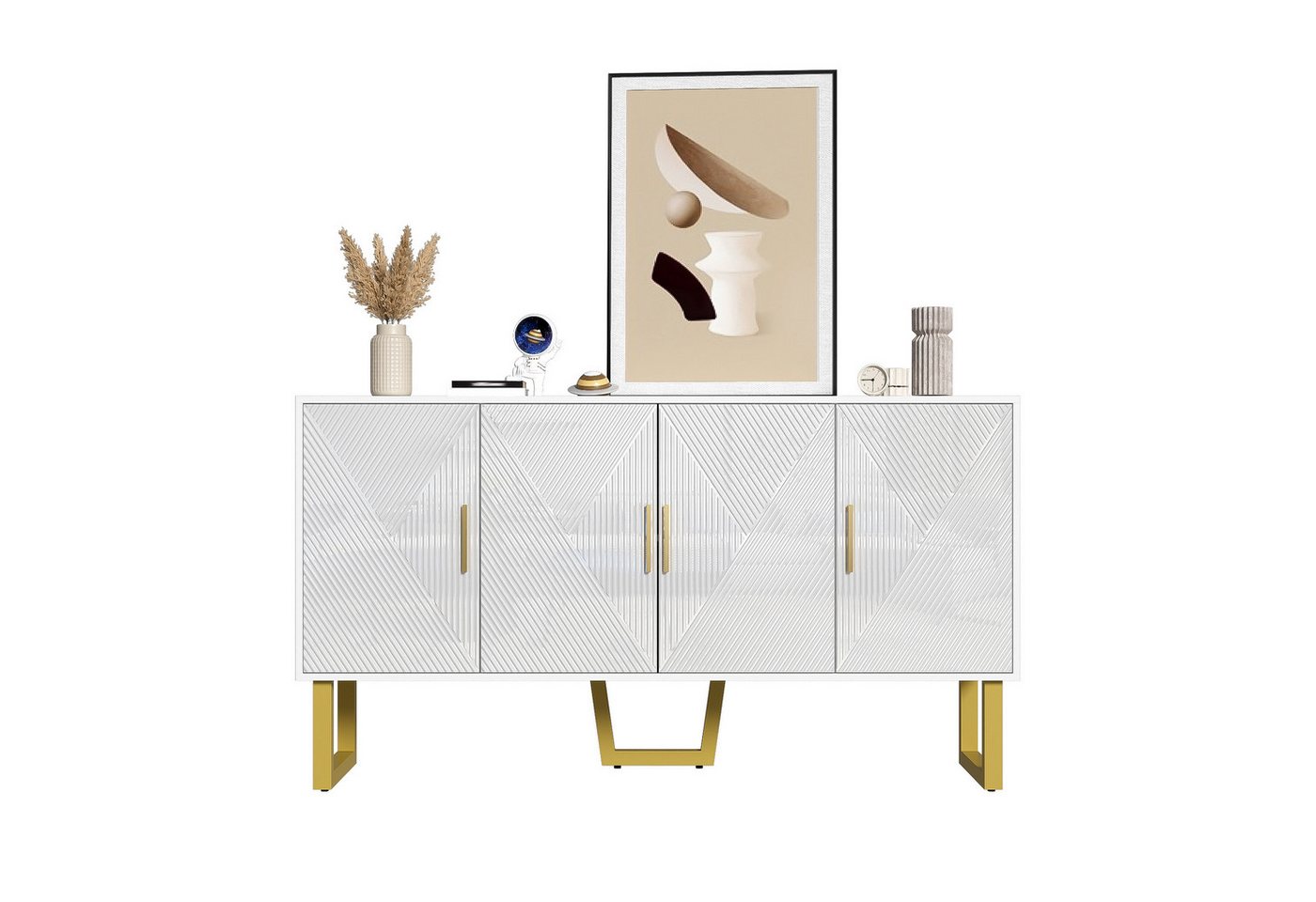 Fanttik Schubkastenkommode Sideboard Highboard mit goldenen Griffen für Schlafzimmer Wohnräume, Kommode mit 4 Schubladen, höhenverstellbare Regale 150 L x 40 B x 82 H Fanttik Schubkastenkommode Sideboard Highboard mit goldenen Griffen für Schlafzimmer Wohnräume, Kommode mit 4 Schubladen, höhenverstellbare Regale 150 L x 40 B x 82 H von Fanttik
