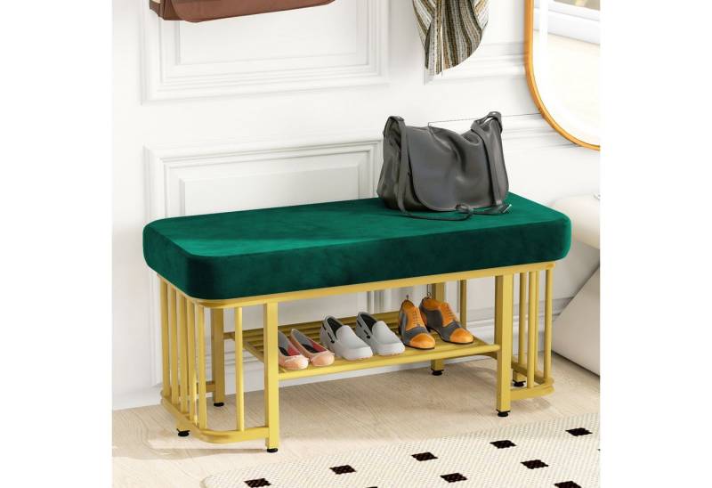Fanttik Schuhbank Moderne Schuhtruhe Sitzbank mit Sitzfläche aus Samt (stabilem Metallgestell Flurbank mit verstellbaren), Füßen Ideal als Schuhbank für Flur Schlafzimmer und kleine Wohnungen von Fanttik