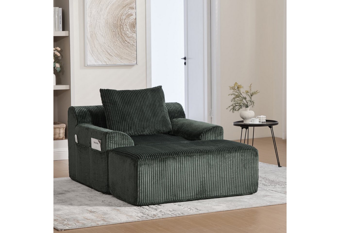 Fanttik Sessel Loungesessel Sofasessel mit Seitentaschen und Kissen, Sitzsacksofa (Set, Relaxsessel inkl. Hocker) von Fanttik