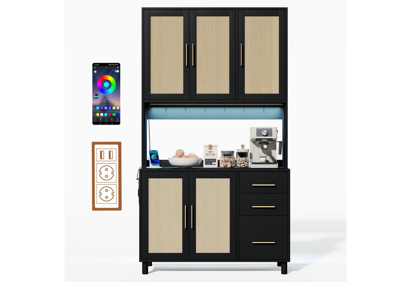Fanttik Sideboard Küchenbuffet, Anrichte, Buffetschrank, Sideboard von Fanttik