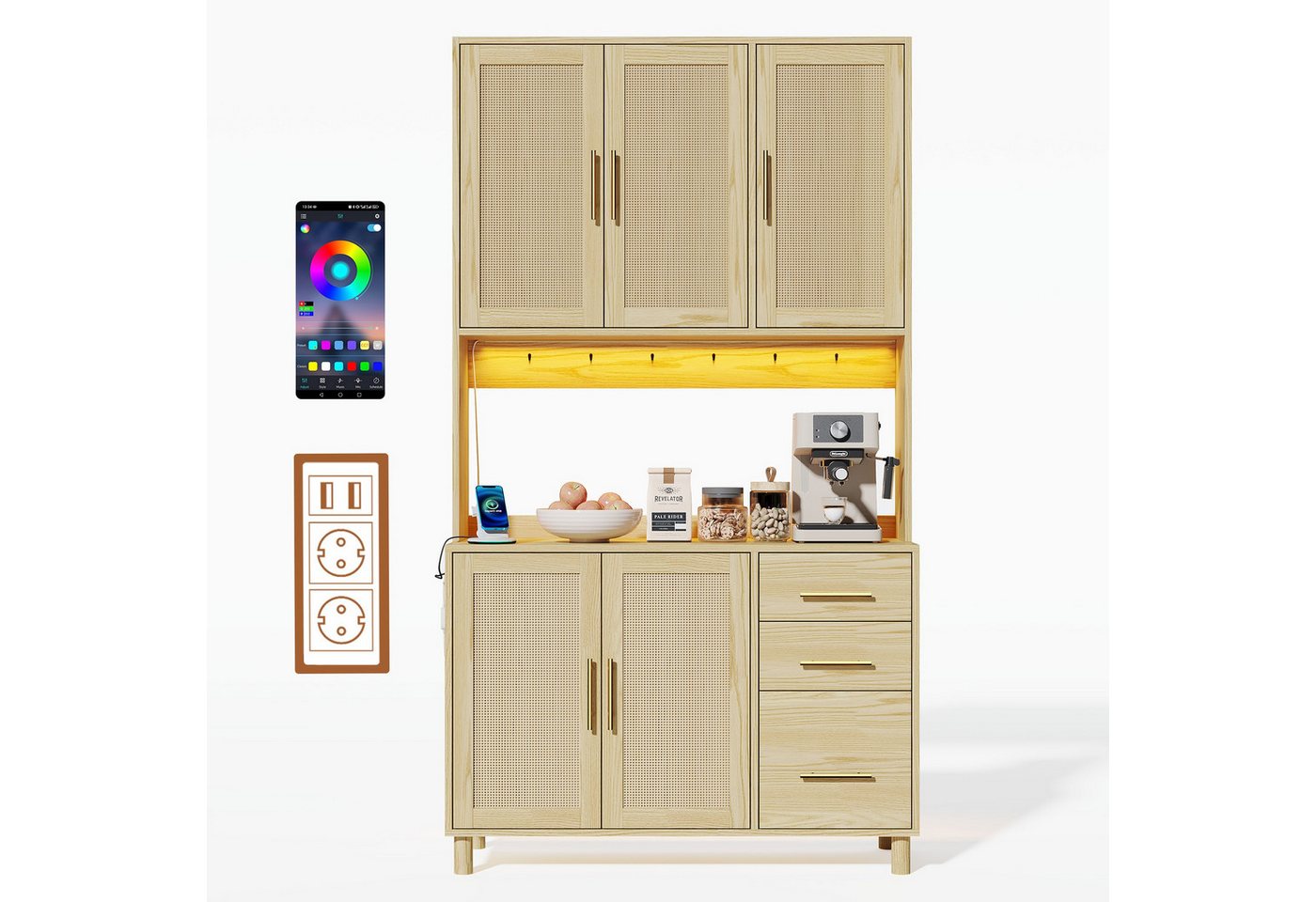 Fanttik Sideboard Küchenbuffet, Anrichte, Buffetschrank, Sideboard von Fanttik