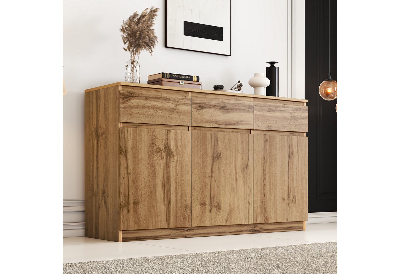 Fanttik Sideboard Multifunktionale Kommode, geräumiger Küchen-Dielenschrank, 135*40*81cm, Anrichte, dekorativer Schrank mit 3 Türen und 3 Schubladen Fanttik Sideboard Multifunktionale Kommode, geräumiger Küchen-Dielenschrank, 135*40*81cm, Anrichte, dekorativer Schrank mit 3 Türen und 3 Schubladen von Fanttik
