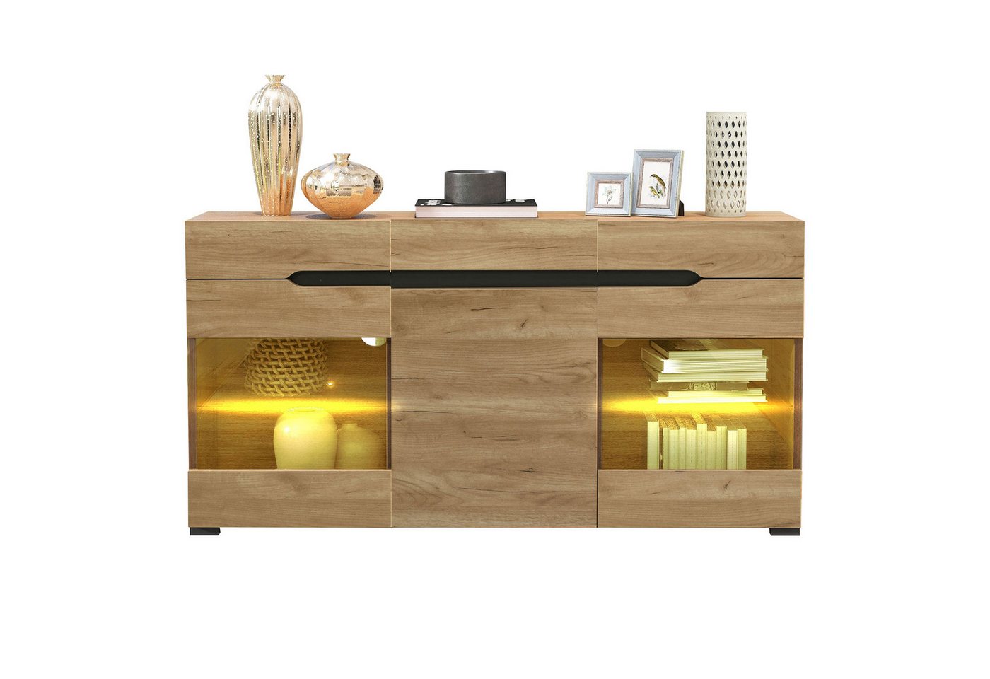 Fanttik Sideboard Schrank Modern Wohnzimmer Anrichte Möbel mit LED Lampe (Set, 3er set), 3 Türen 3 Schubladen Kommode mit viel Stauraum für Ihren Wohnbereich von Fanttik