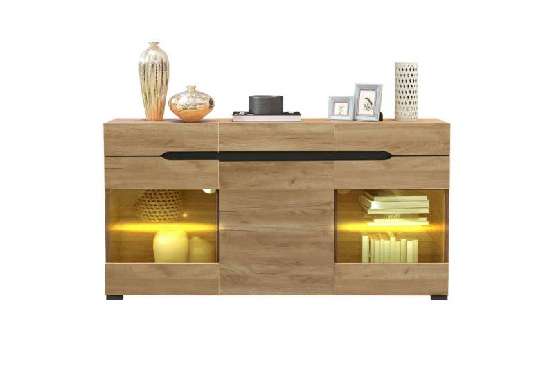 Fanttik Sideboard Schrank Modern Wohnzimmer Anrichte Möbel mit LED Lampe (Set, 3er set), 3 Türen 3 Schubladen Kommode mit viel Stauraum für Ihren Wohnbereich von Fanttik
