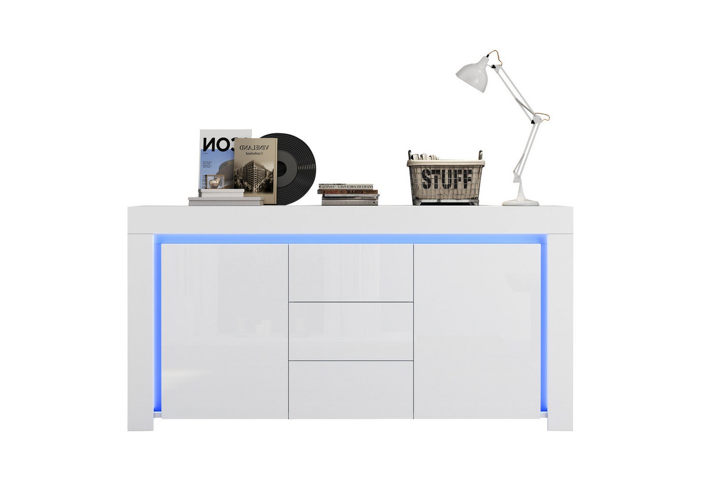 Fanttik Sideboard Wohnzimmerschrank grifflos Sideboards (Packung, 1 Kommode), Moderne Kommode Hochglanz Beistellschrank mit LED-Lichtleiste von Fanttik