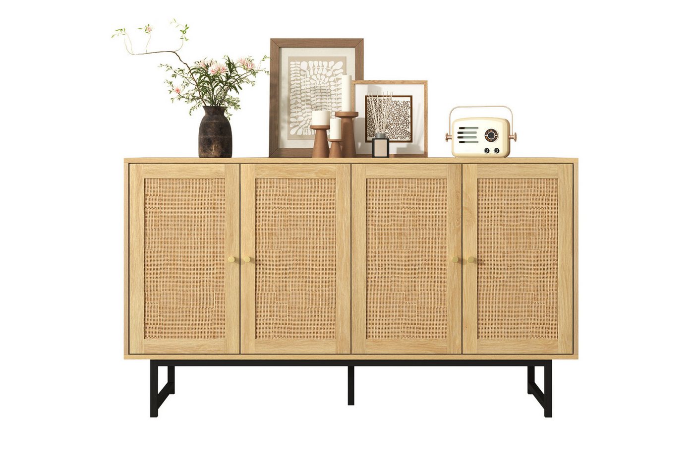 Fanttik Sideboard kommode140x39,5x80 cm mit echtem Rattangeflecht, 4 Türen mit Griffen, Schrank,Industrie-Design, Aufbewahrungsschrank Buffet modern Fanttik Sideboard kommode140x39,5x80 cm mit echtem Rattangeflecht, 4 Türen mit Griffen, Schrank,Industrie-Design, Aufbewahrungsschrank Buffet modern von Fanttik