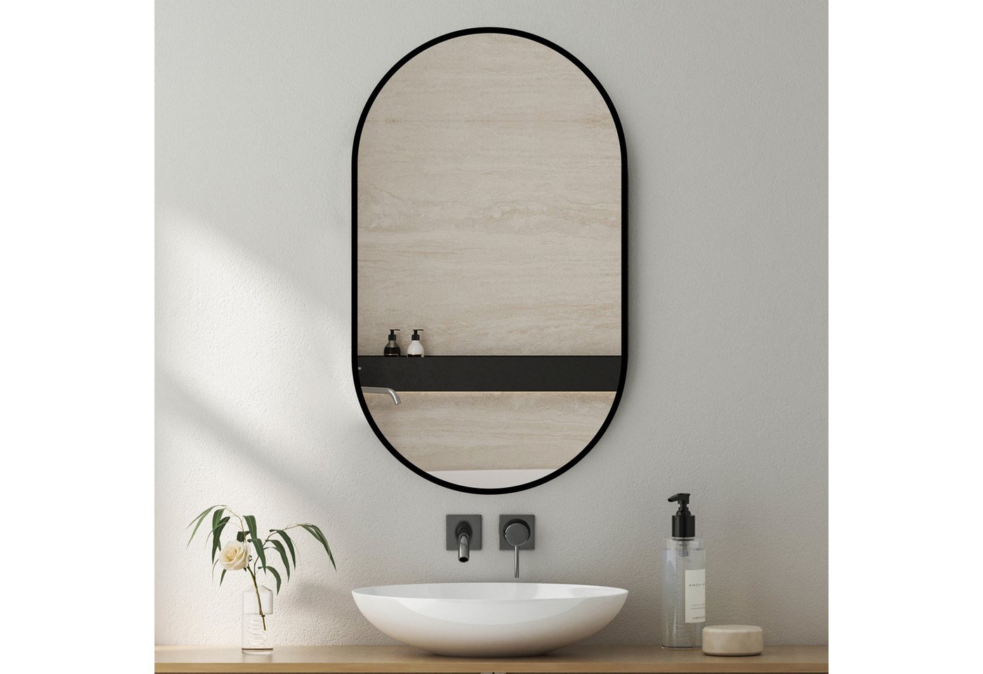 Fanttik Spiegel Ovaler Wandspiegel ohne Rahmen Dekospiegel (Set, 1er set), Wandspiegel, Wandspiegel, (Vertikal Horizontal möglich) 80*50 cm von Fanttik