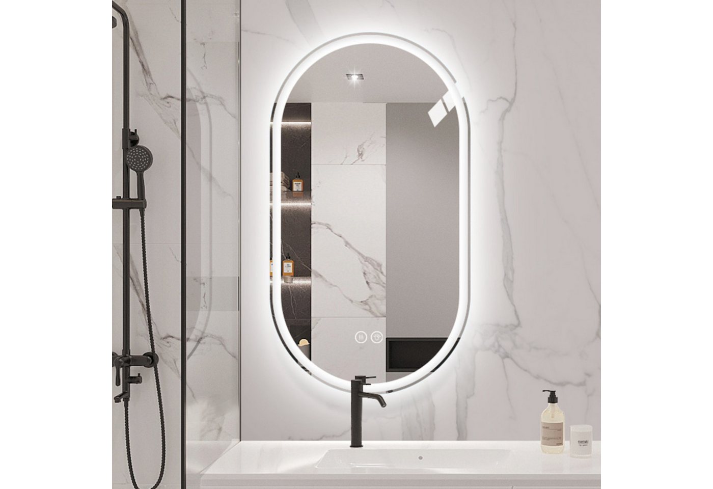 Fanttik Spiegel Wandspiegel Ungerahmter ovaler Spiegel - Spiegel Wand - Spiegel Oval (Set, 1er set), Wandspiegel, LED, ovaler von Fanttik