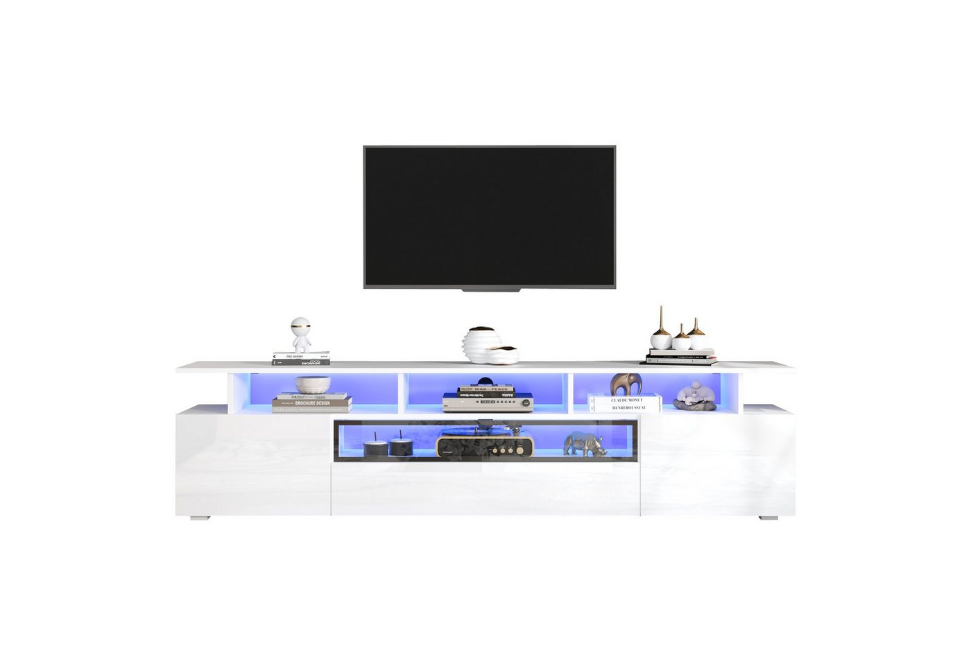 Fanttik TV-Schrank 180 cm Lowboard mit LED für Fernseher bis 75 Zoll mit Stauraum (2 Packung, 1er Set) 180x38x45 cm von Fanttik