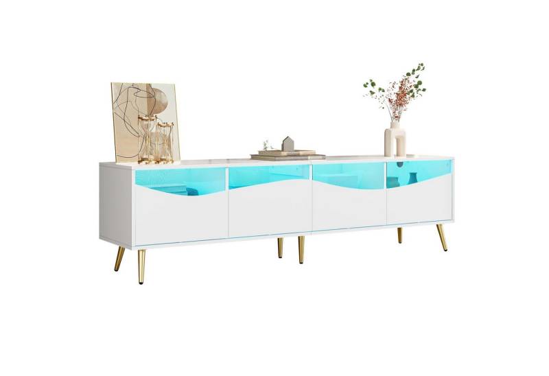 Fanttik TV-Schrank Lowboard TV mit LED-Beleuchtung mit Glasfront und Stauraum (Set, 1er) goldenen Metallfüßen stilvolles für Wohnzimmer 180 x 40 x 50 cm von Fanttik