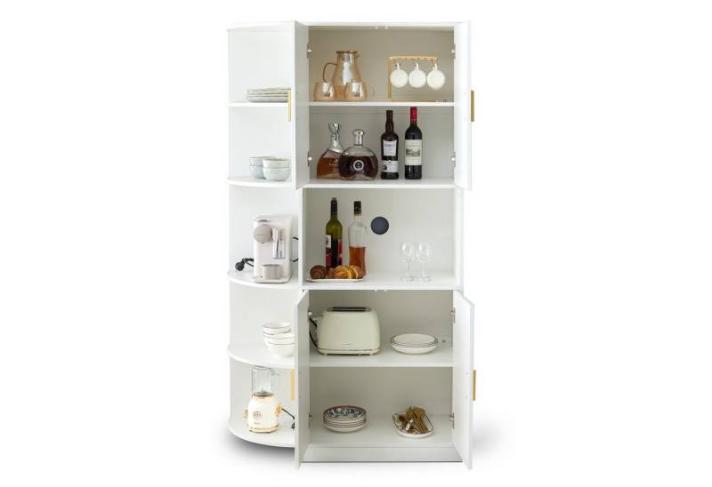Fanttik Vitrine 180cm Standvitrine, Glasvitrine, Sammlervitrine, mit Goldgriffen Ess-Sideboard mit flexiblen Eckablagen (links oder rechts montierbar) von Fanttik