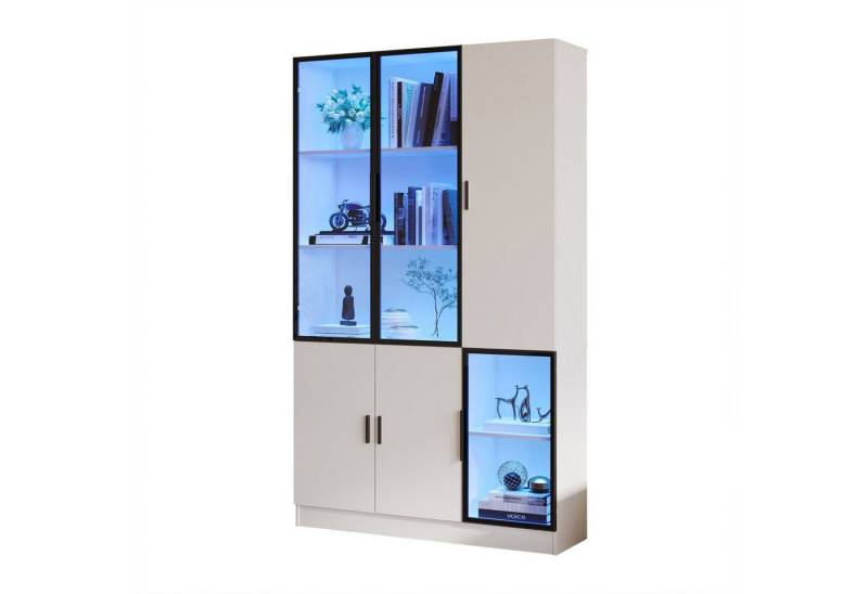 Fanttik Vitrine Glasvitrine mit LED-Beleuchtung und Glastüren (120*35*200cm mit LED Lichtern,MultiStorage Bücherregal) für Wohnzimmer, Schlafzimmer, Arbeitszimmer und Esszimmer Büro von Fanttik