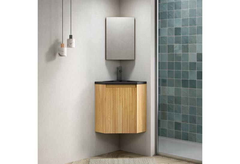 Fanttik Waschtisch Waschbecken mit Unterschrank Breit - Badschrank Badmöbel Set (1 St, ohne Spender), Dreieckige Sperrholzschränke mit Streifen von Fanttik