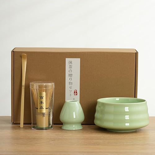Fanxinzttc Matcha Besen 4-Teiliges Set, Matcha-Set enthält Matcha-Schneebesen, Schüssel, Löffel und Schneebesenhalter, Japanisches Matcha Komplett-Set für Teeliebhaber von Fanxinzttc