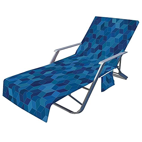 Fansushop Schonbezug für Gartenliege Frottee Liegenauflage Garten Sonnenliege Handtuch mit 2 Taschen Stuhl Strandtuch für Schwimmbäder, Strände (Blaues Quadrat,75x210cm) von Fanxu