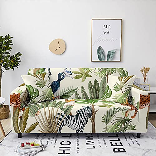 Fansushop Stretch Bedruckter Sofabezug 3D Tier Pflanze Blumen Antirutsch Sofabezug mit Armlehnen, L Form Sofabezug/Couchbezug/Sesselbezug, für Modern Haus Dekoration (Zebra-Dschungel,4 Sitzer) von Fanxu