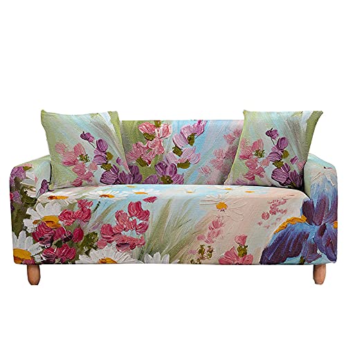 Fansushop Stretch Sofabezug 3D Kunst Blumen Ölgemälde Drucken Antirutsch Sofabezug mit Armlehnen, L Form Sofabezug/Couchbezug/Sesselbezug für Haus Dekoration (Gänseblümchen,3 Sitzer) von Fanxu