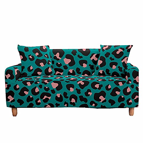 Fansushop Stretch Sofabezug Antirutsch Sofaüberwürfe mit Armlehnen, Buntes Leopardenmuster Ecksofa L Form Sofa/Couchbezug/Sesselbezug für Wohnzimmer Wohnkultur (Türkis,3 Sitzer(190-230cm)) von Fanxu