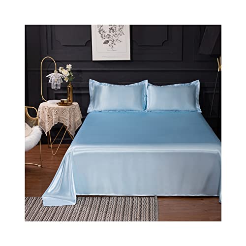 Fanxu Bettlaken Eisseide Satin Betttuch Luxus-Bettwäsche Laken Bettlaken ohne Gummizug Weiß rosa gelb blau lila 1er Pack Satin Betttuch Glänzend weich und glatt (Color : Blue, Size : 120X230cm) von Fanxu