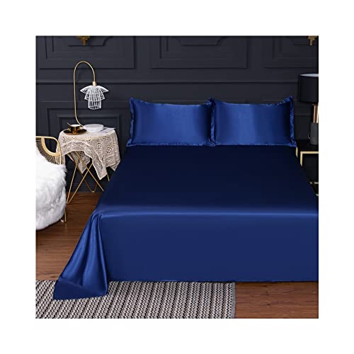 Satin Bettlaken ohne Gummizug Betttuch 120X230cm 180X230cm 230X250cm Laken Flaches Blatt Glänzend weiche und Glatte Bettlaken schwarz blau rot braun lila (Color : Blue, Size : 180X230cm) von Fanxu