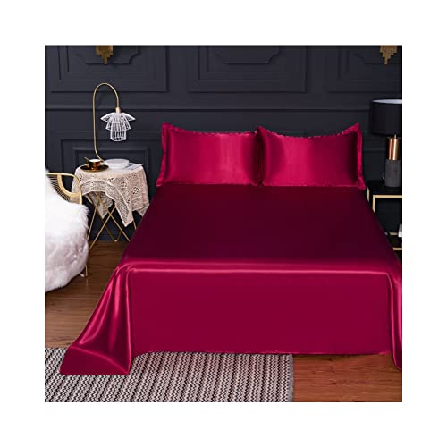 Satin Bettlaken ohne Gummizug Betttuch 120X230cm 180X230cm 230X250cm Laken Flaches Blatt Glänzend weiche und Glatte Bettlaken schwarz blau rot braun lila (Color : Red, Size : 230X250cm) von Fanxu