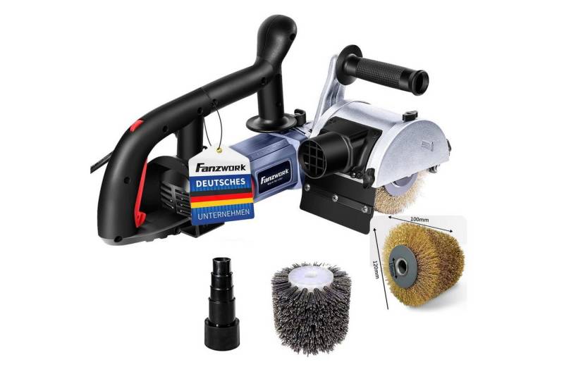 Fanzwork Walzenschleifer Satiniermaschine V2 1500 Watt Stahldraht & Nylon Bürste, max. 3200 U/min, Perfekt zum Trockenschleifen von Altholz, Metall, Kunststoff, Gips von Fanzwork