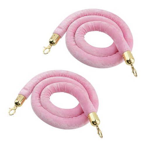FarBoat 1,5 m rosa Samt-Stanchionsseil, 2 Stück Crowd Control Barrier Rope mit polierten goldenen Haken, Crowd Control Barrier Queue Ropes für Partys und Hotels, Rosa von FarBoat