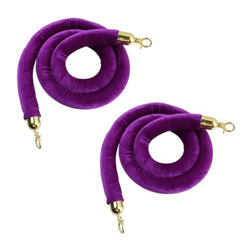 FarBoat 5 Fuß Lila Samt Stanchion Rope, Set von 2 Crowd Control Barrier Rope mit Polierten Gold Haken, Crowd Control Barrier Queue Ropes für Partys und Hotels, Lila von FarBoat