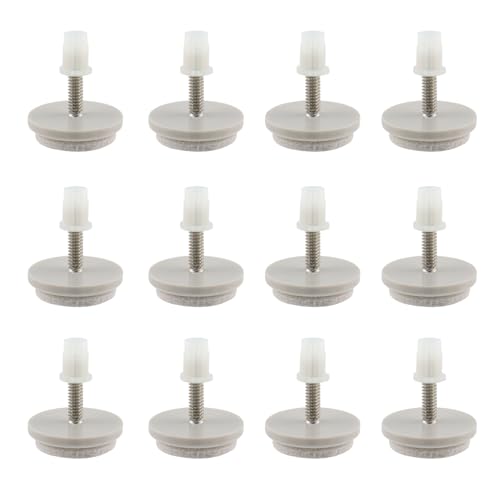 FarBoat Möbelbeine aus Kunststoff mit Filzsockel und M6 x 38 mm Bolzen, zum Anschrauben, Stuhl-/Tischfüße (Durchmesser 3,8 cm), Weiß, 12 Stück von FarBoat