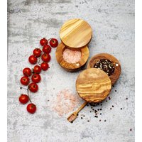 2Er Set Olivenholz Salz - & Gewürzdose Mit Magnetverschluss | Handgemachte Vorratsdosen Natur Holz Dose Küche Geschenk von FarFechShop