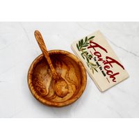 Handgemachte Olivenholz Schale 16 cm Mit Esslöffel | Holzschale Natur Servierschale Rustikal Geschenkidee Küche von FarFechShop