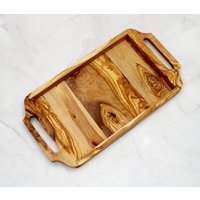 Olivenholz Serviertablett 40x20 cm - Handmade Servierplatte | Rustikales Holztablett Natur Deko Geschenkidee Küche von FarFechShop