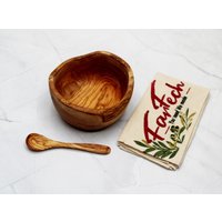 Rustikale Olivenholz Schale Ø 14 cm Mit Löffel - Handgemacht Kleine Holzschale Aus Naturbelassen Geschenk Küche Deko von FarFechShop