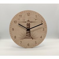 Holz Wanduhr Leuchtturm Gravur Wohnzimmer Uhr Sonne Küchenuhr Lautlos von Faramosa