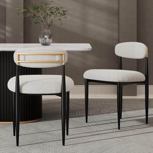 Farati Moderne Esszimmerstühle 2er Set, Polsterstuhl Boucle mit gebogener Rückenlehne und schwarzen Metallbeinen für Esszimmer, Küche und Wohnung von Farati