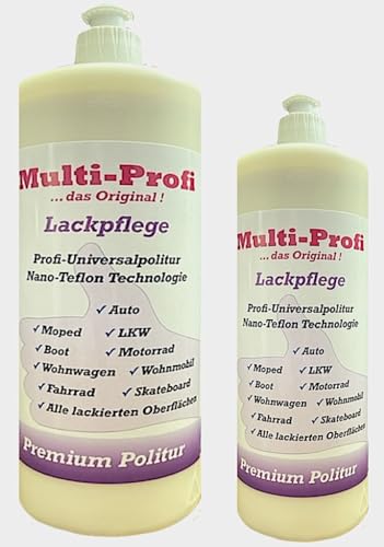 Multi-Profi Lackpflege ist eine Profi-Universalpolitur zur Versiegelung und Auffrischung aller Lackflächen. Die einzigartige Teflon-Nano-Technologie schützt vor saurem Regen und Schmutz ! 0,5 Liter von Farben Figo's