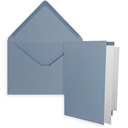 25x DIN B6 Faltkarten Set mit Umschlägen in Graublau (Blau) - 120 x 170 mm - inkl. weißem Einlege-Papier - ideal für Einladungskarten, Hochzeit, Taufe, Kommunion, Konfirmation von FarbenFroh by GUSTAV NEUSER