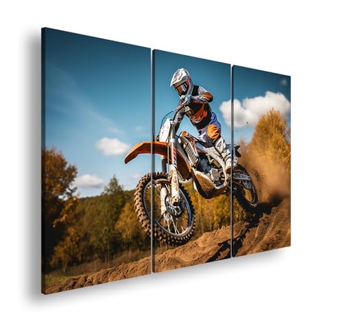 Farbenhorizont Leinwandbild Adrenalin im Flug – Motocross-Action in voller Dynamik Format: 120x80cm (3Teilig) XXL Wandbild auf Keilrahmen/Kunstdruck/Bild Wohnzimmer Dekoration von Farbenhorizont