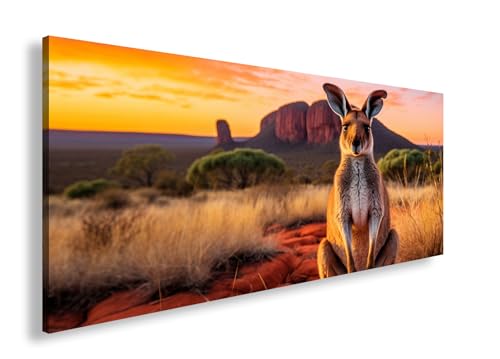 Leinwandbild Känguru vor Outback-Kulisse – wild und wunderbar Panorama 100x50cm XXL Wandbild auf Keilrahmen/Kunstdruck/Bild Wohnzimmer Dekoration von Farbenhorizont