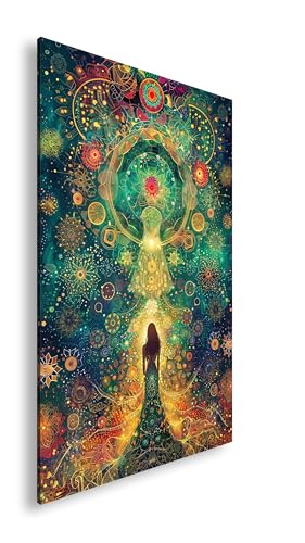Leinwandbild Spirituelle Vision entfaltet sich in farbenprächtiger Tiefe. Format: 80x60cm XXL Wandbild auf Keilrahmen/Kunstdruck/Bild Wohnzimmer Dekoration von Farbenhorizont